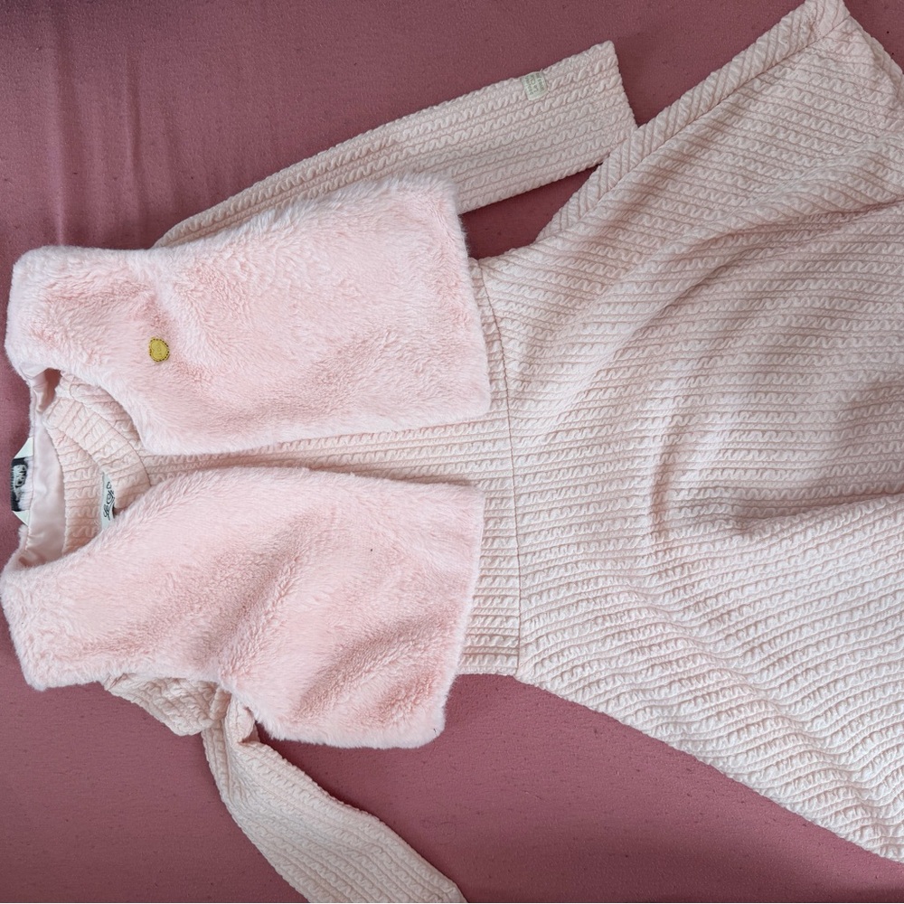 Pink Faux Fur Vest and Dress Set